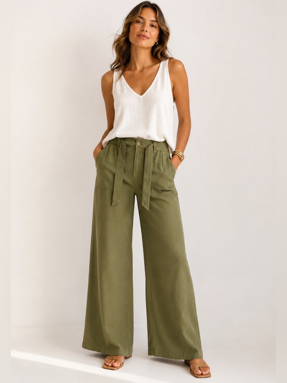 M.S.S.P. Olive Green 100% Tencel Wide-Leg Pants – Size 4

Beautiful olive green